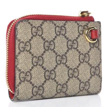 Gucci GG Supreme Monogram Mystic Cat Patch Zip Around Card Case Wallet Beige Hibiscus Red 3 of 11