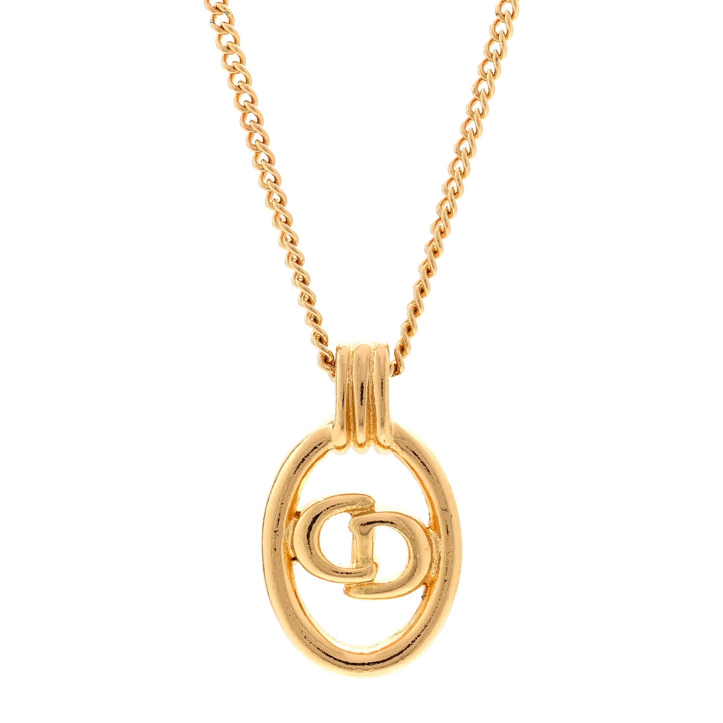 Metal CD Logo Oval Pendant Necklace Gold