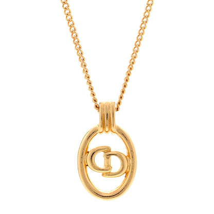Christian Dior Metal CD Logo Oval Pendant Necklace Gold 4 of 5