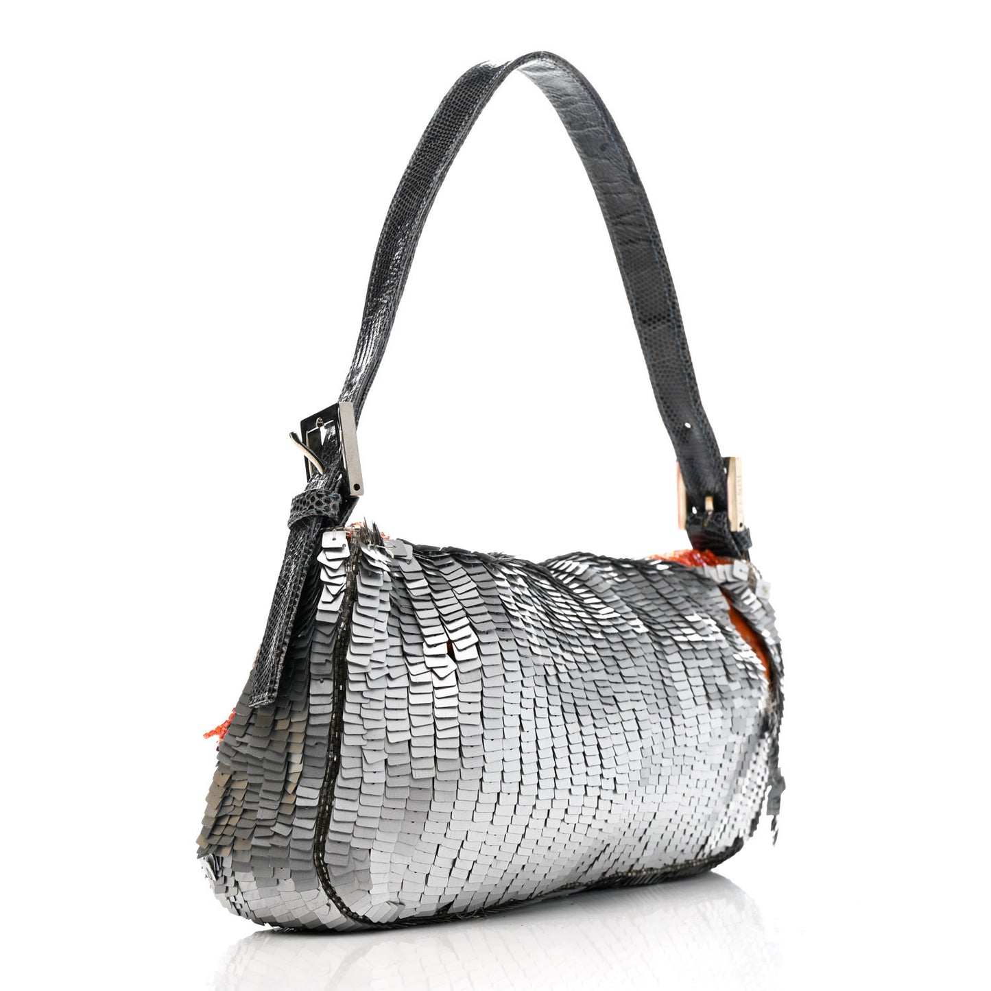 Sequin Beaded Lizard Baguette Silver Orange