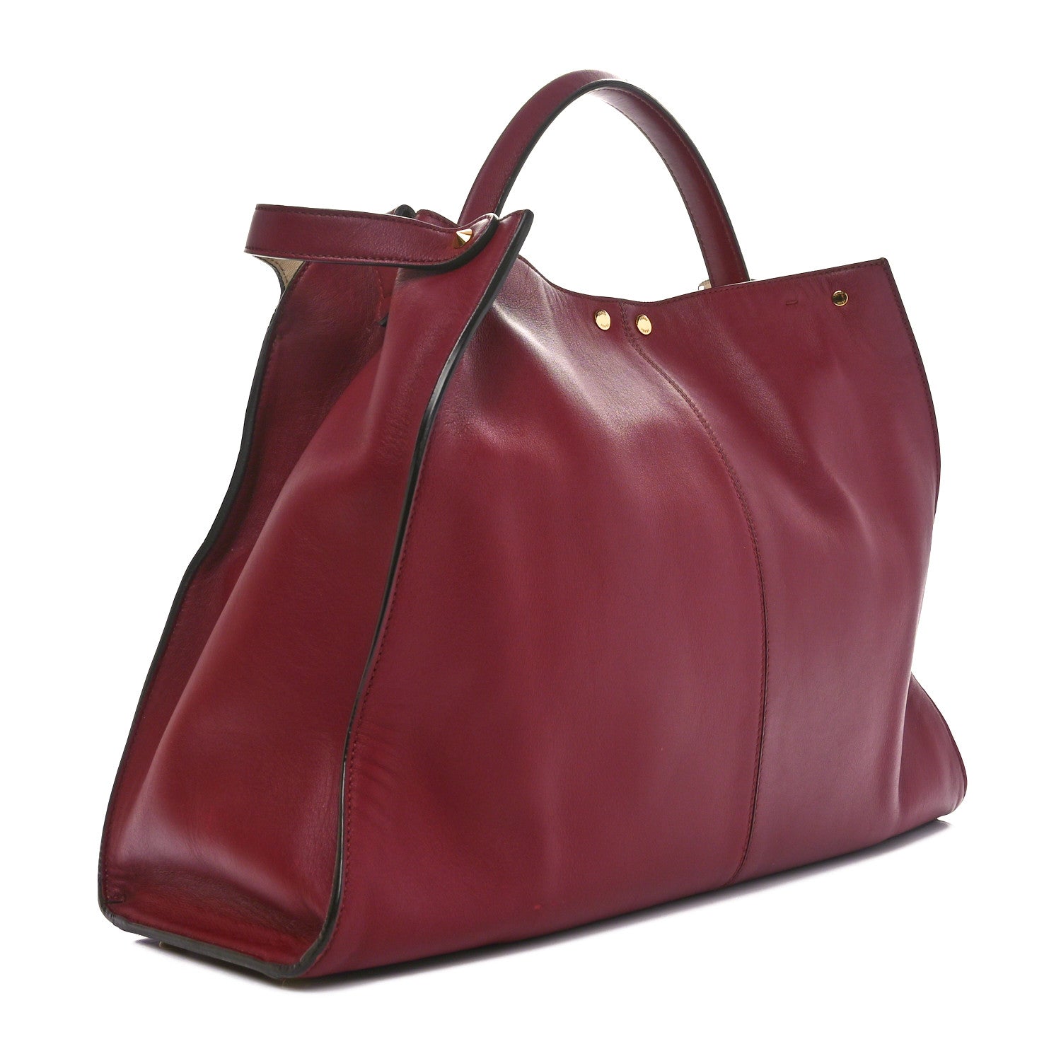 Fendi Vitello Seta Glazed Fabric FF 1974 Large Peekaboo X-Lite Barolo Mogano Panna 3 of 12
