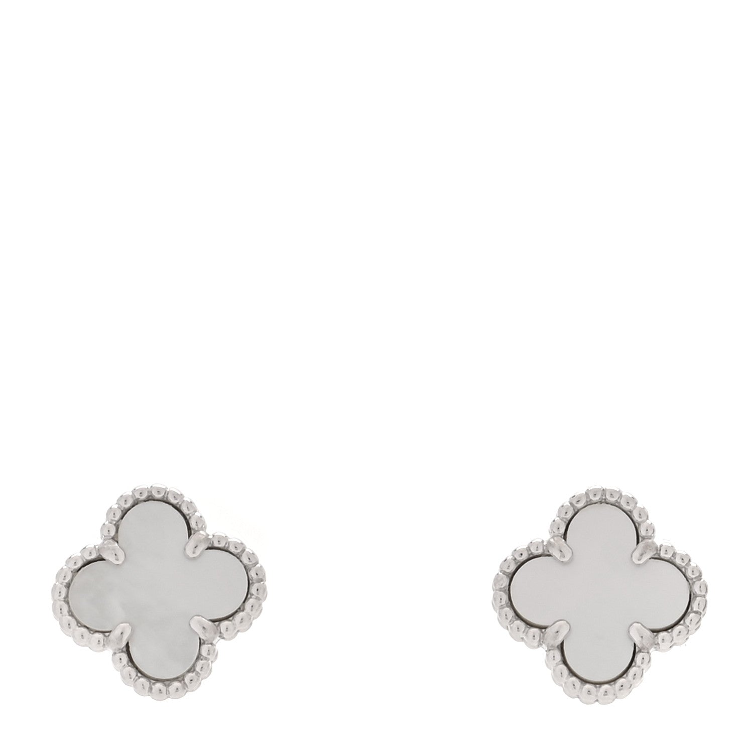 Van Cleef & Arpels 18K White Gold Mother of Pearl Sweet Alhambra Earrings 1 of 5