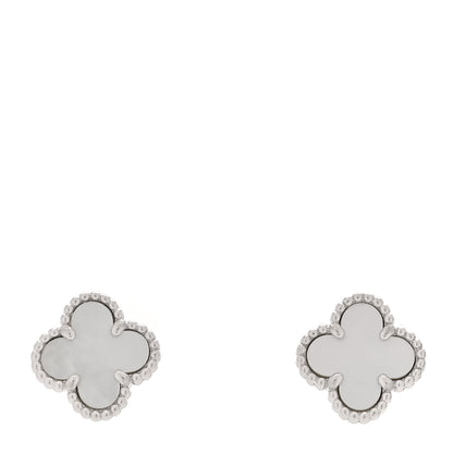 Van Cleef & Arpels 18K White Gold Mother of Pearl Sweet Alhambra Earrings 1 of 5