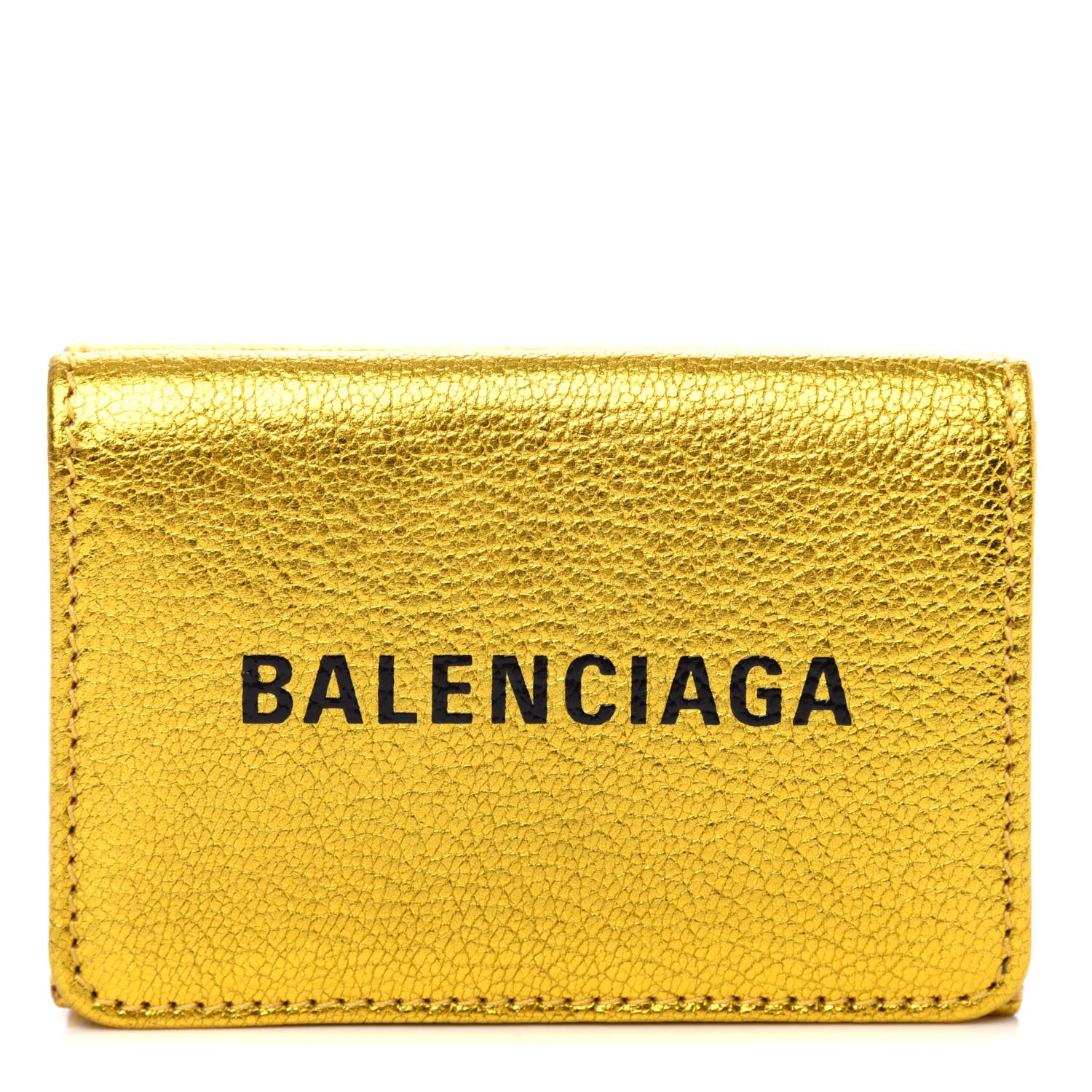 Balenciaga Metallic Goatskin Logo Mini Everyday Wallet Oro Black 1 of 7