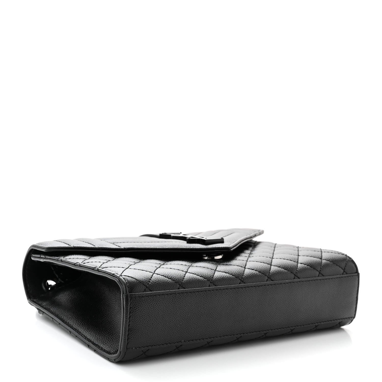 Saint Laurent Grain De Poudre Textured Mixed Matelasse Triquilt Medium Monogram Monochrome Satchel Black 4 of 11