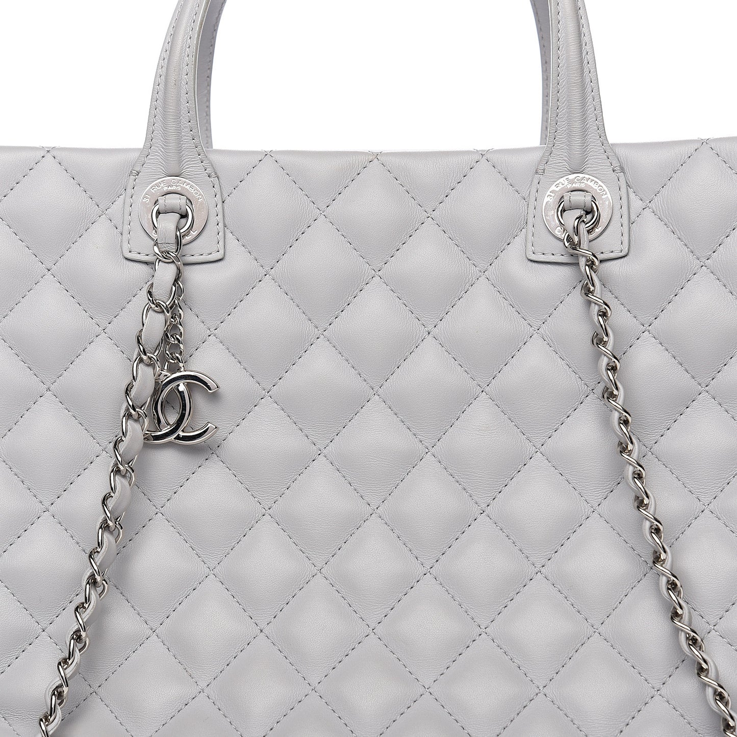 Calfskin Quilted Large Easy Shopping Tote Grey