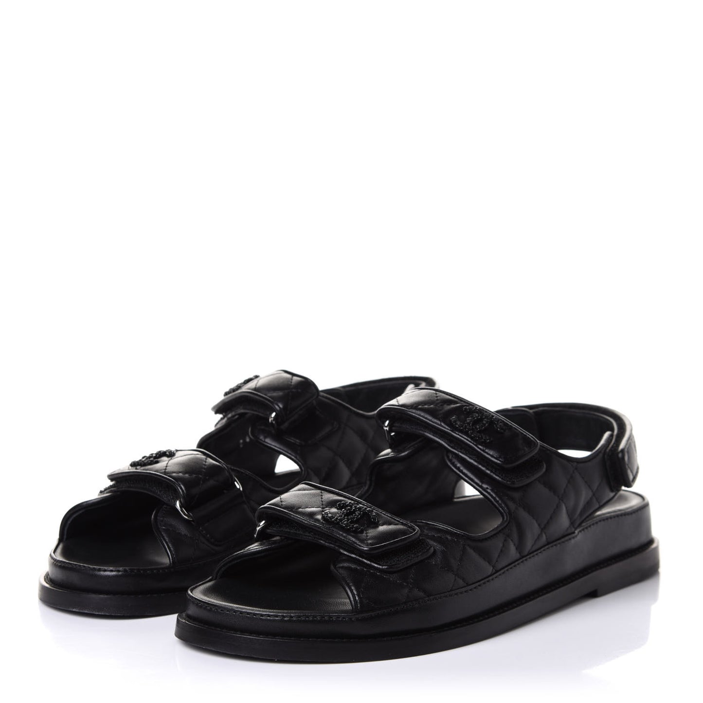 Lambskin Quilted Velcro Dad Sandals 39 So Black