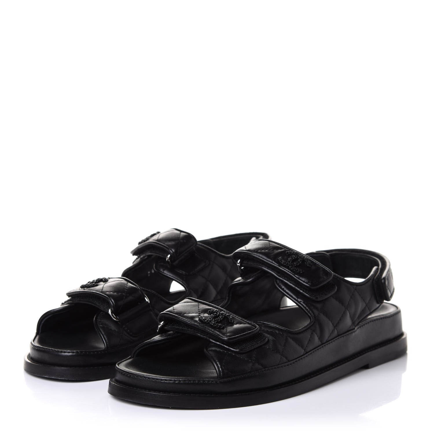 Chanel Lambskin Quilted Velcro Dad Sandals 39 So Black 3 of 10