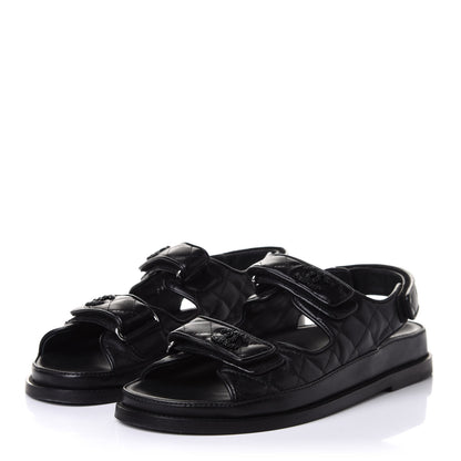 Chanel Lambskin Quilted Velcro Dad Sandals 39 So Black 3 of 10