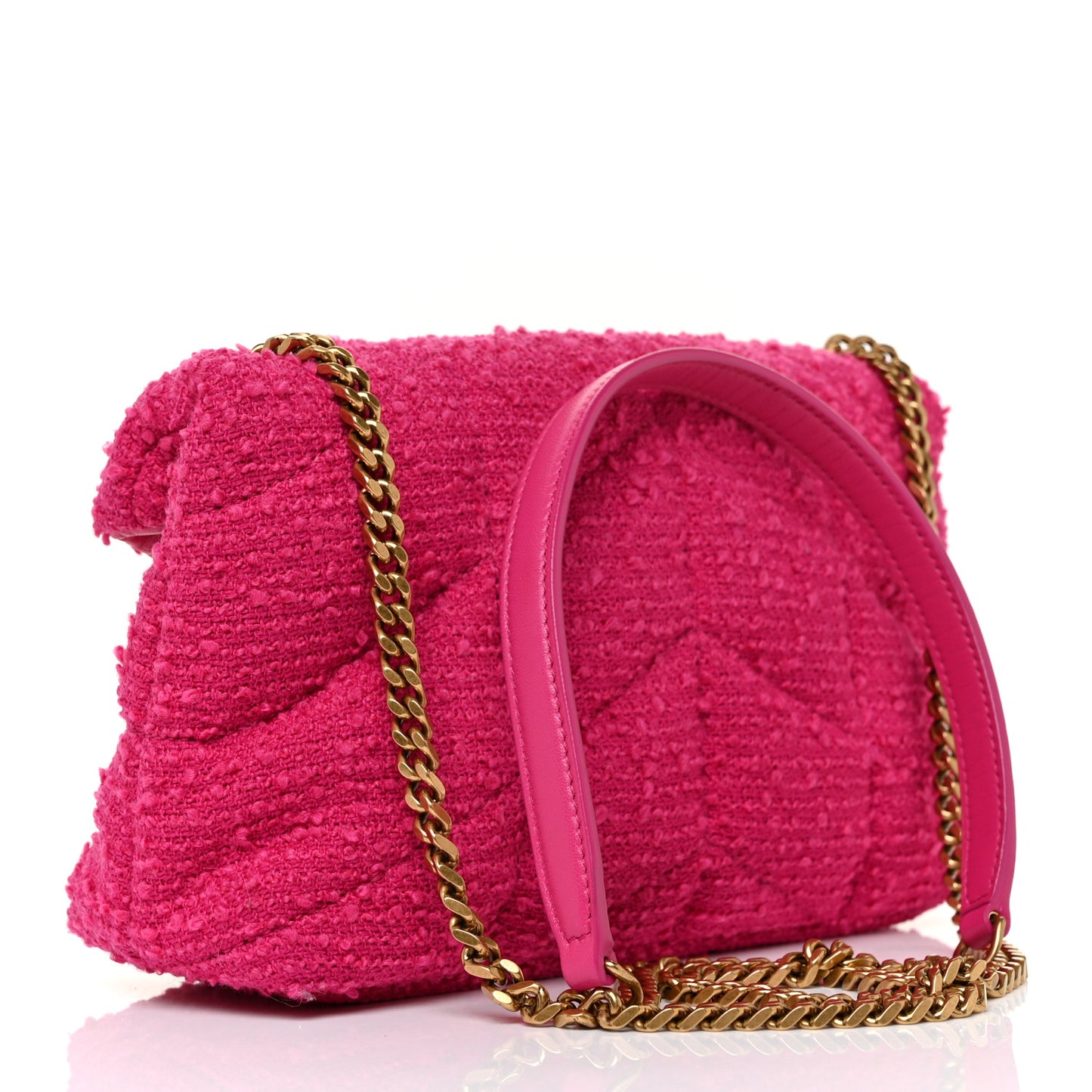 Boucle Tweed Quilted Toy Loulou Puffer Monogram Chain Satchel Magenta