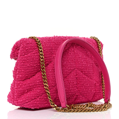 Saint Laurent Boucle Tweed Quilted Toy Loulou Puffer Monogram Chain Satchel Magenta 3 of 13