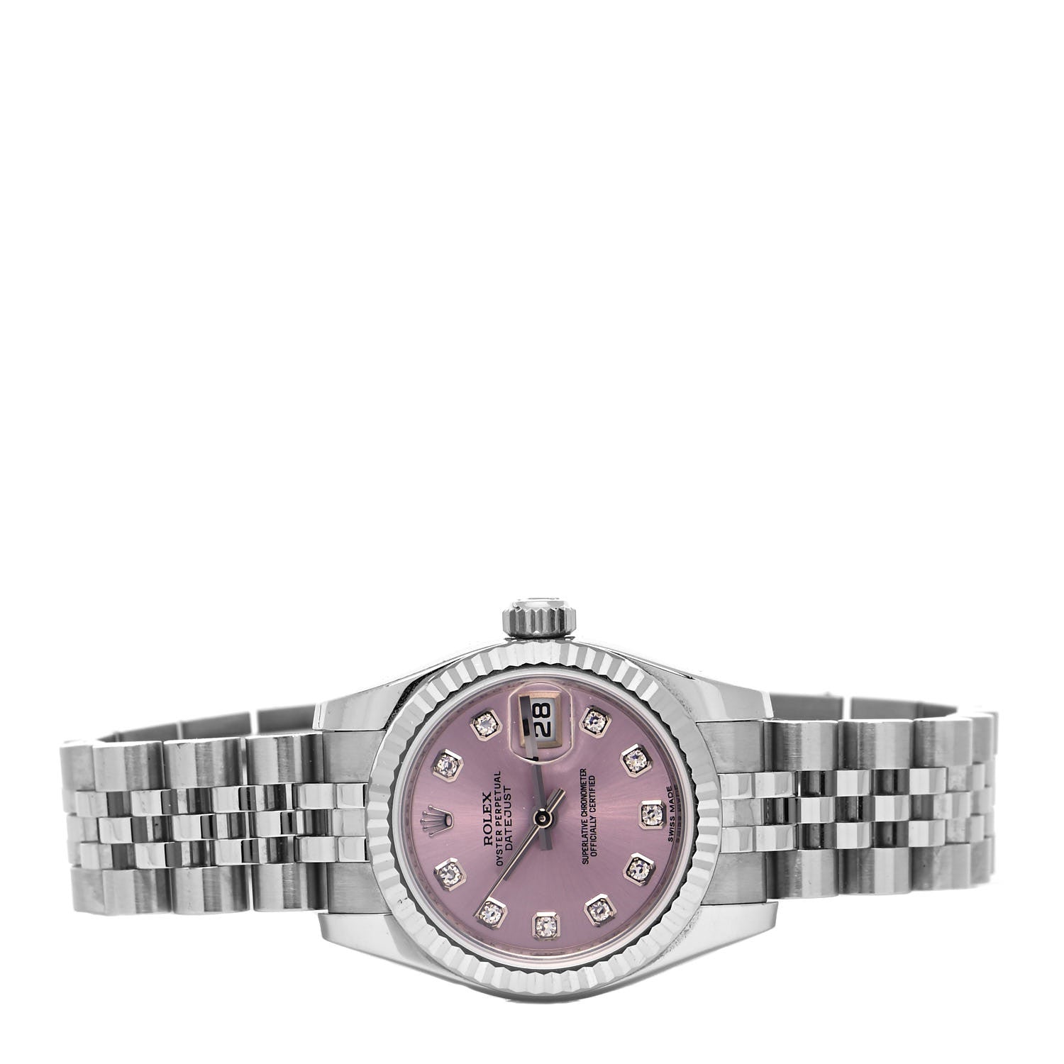 Rolex Stainless Steel 18K White Gold Diamond 26mm Oyster Perpetual Datejust Watch Pink 179174 2 of 4