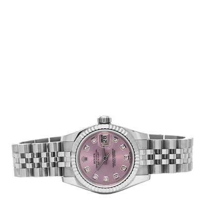 Rolex Stainless Steel 18K White Gold Diamond 26mm Oyster Perpetual Datejust Watch Pink 179174 2 of 4