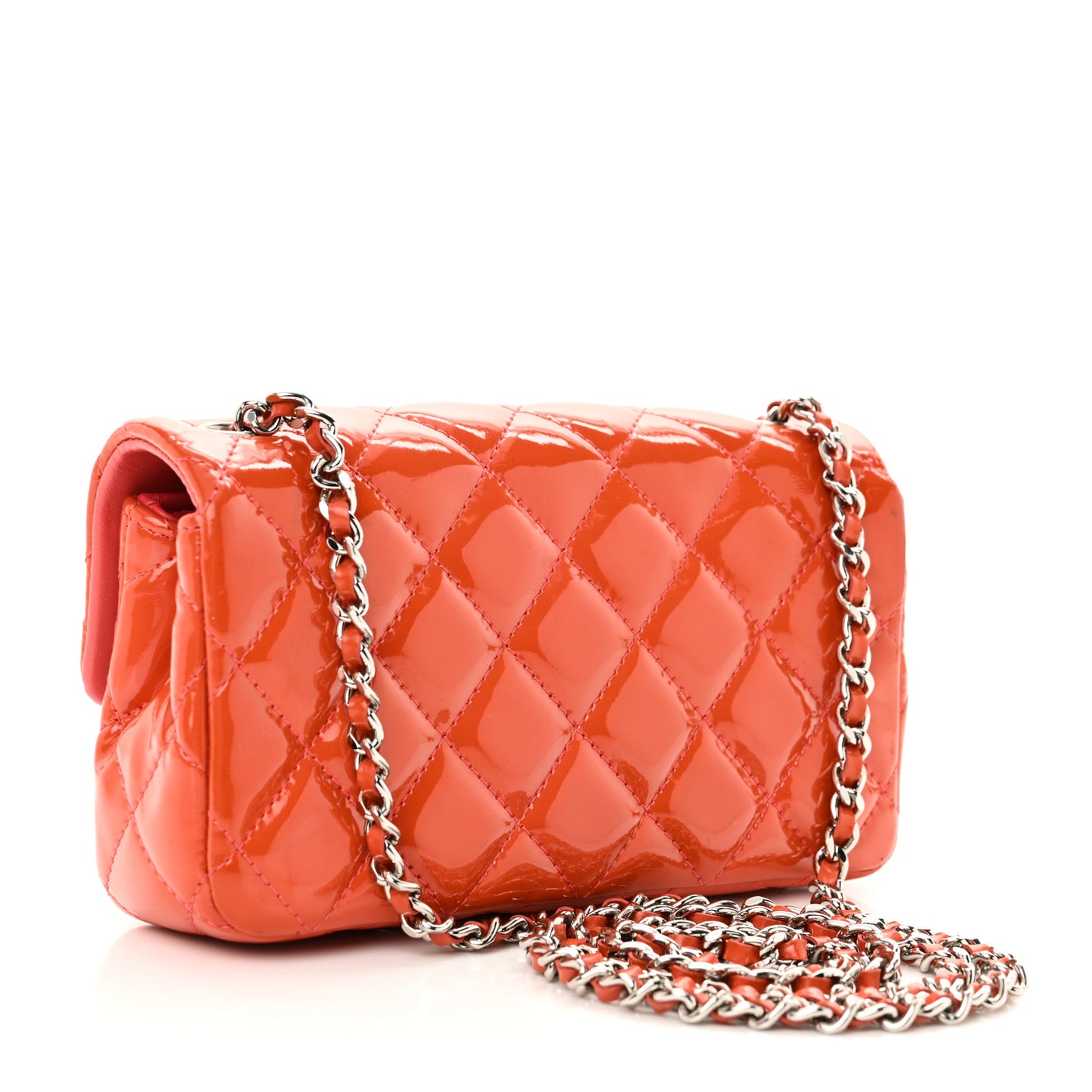 Patent Quilted Extra Mini Rectangular Flap Orange