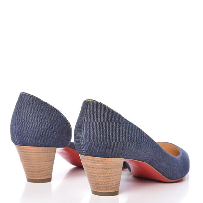 Christian Louboutin Denim Cuoio Karera 45 Pumps 38.5 Blue Beige Lucido 4 of 8