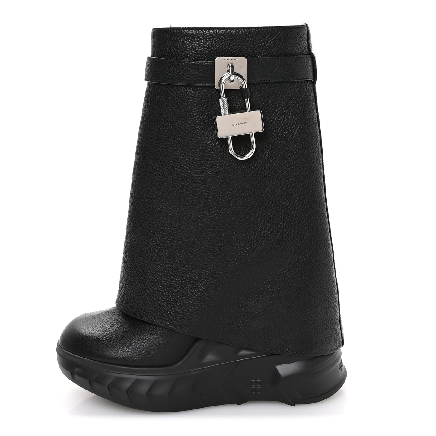 Grained Calfskin Shark Lock Biker Ankle Boots 36 Black