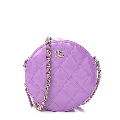 Chanel Patent Quilted Round Clutch With Chain Purple 1 of 12
