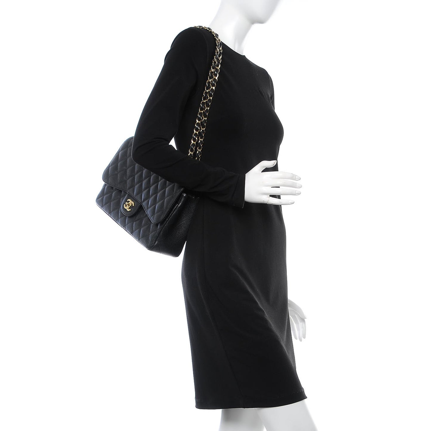 Caviar Quilted Jumbo Double Flap Black