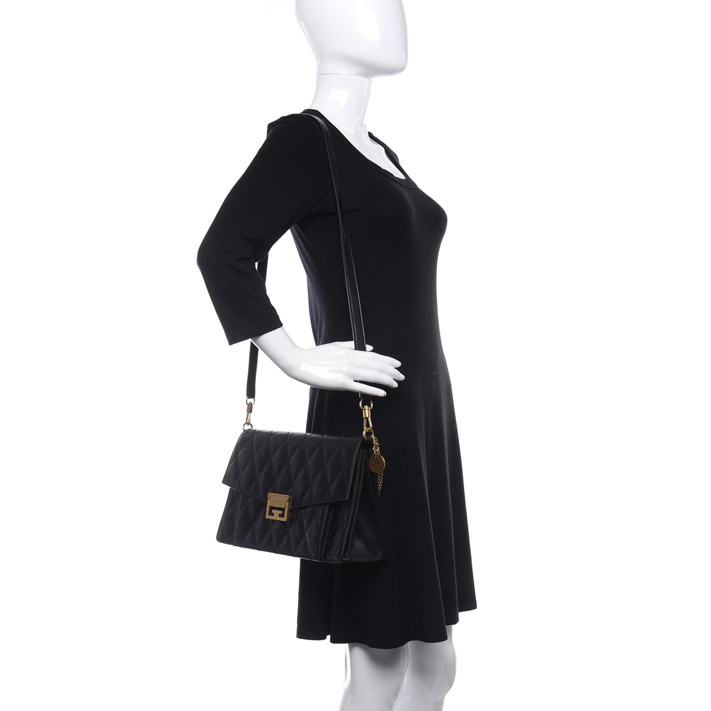 Goatskin Quilted Medium GV3 Shoulder Bag Black