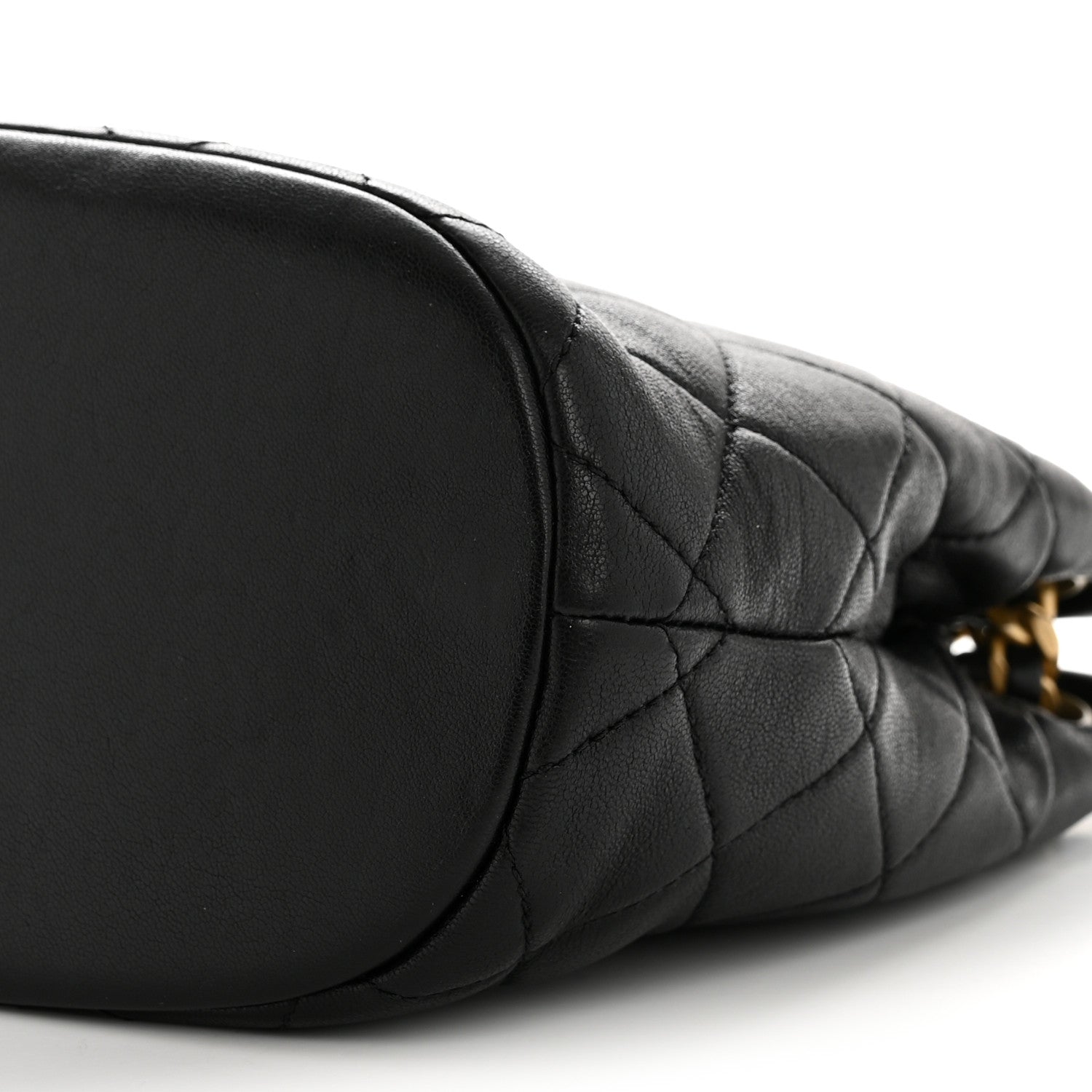 Chanel Lambskin Quilted Chaine Lettre Small Bucket Bag Black 10 of 14