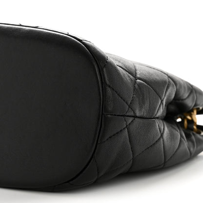 Chanel Lambskin Quilted Chaine Lettre Small Bucket Bag Black 10 of 14