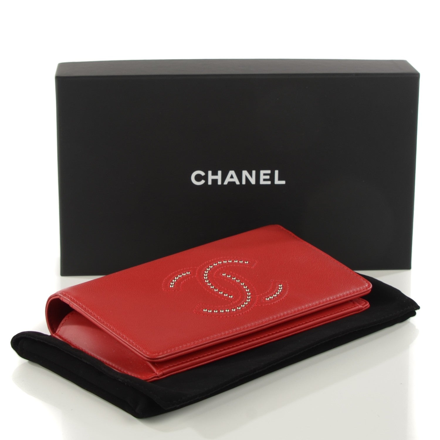 Chanel Lambskin Studded Timeless CC Yen Wallet Red 4 of 8