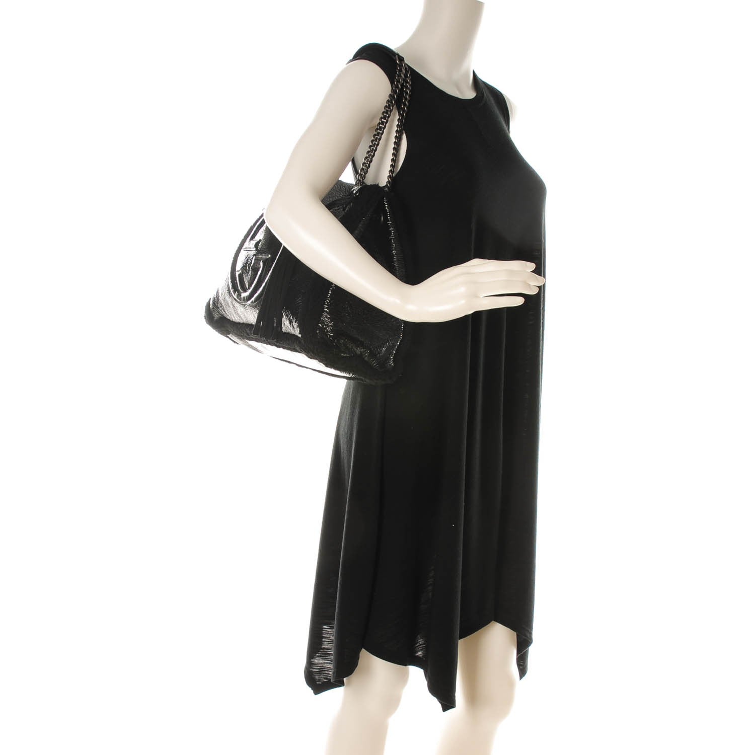 Gucci Patent Shearling Medium Soho Chain Shoulder Bag Black 2 of 7