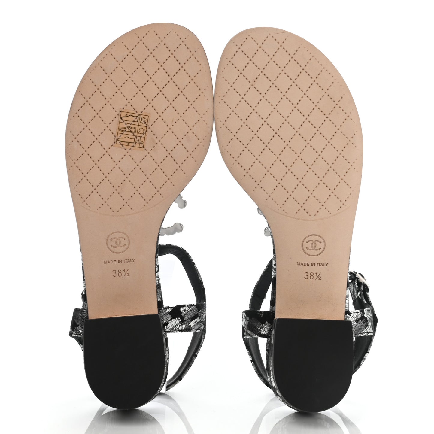 Laminated Suede Goatskin CC Thong Sandals 38.5 Black Silver