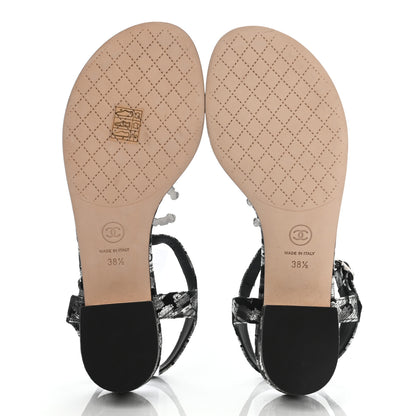Chanel Laminated Suede Goatskin CC Thong Sandals 38.5 Black Silver 5 of 12