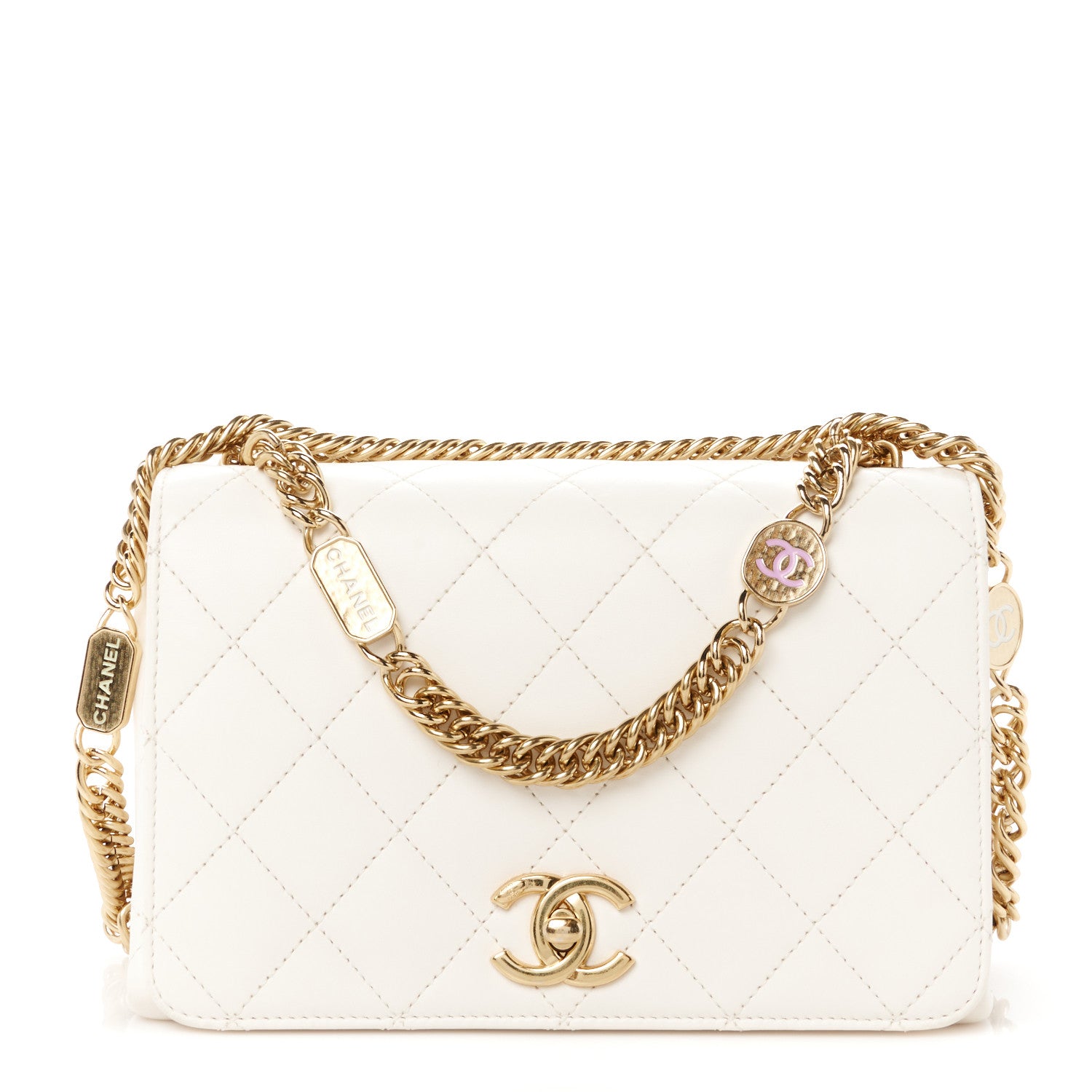 Chanel Calfskin Quilted Enamel Chain Flap White 1 of 12