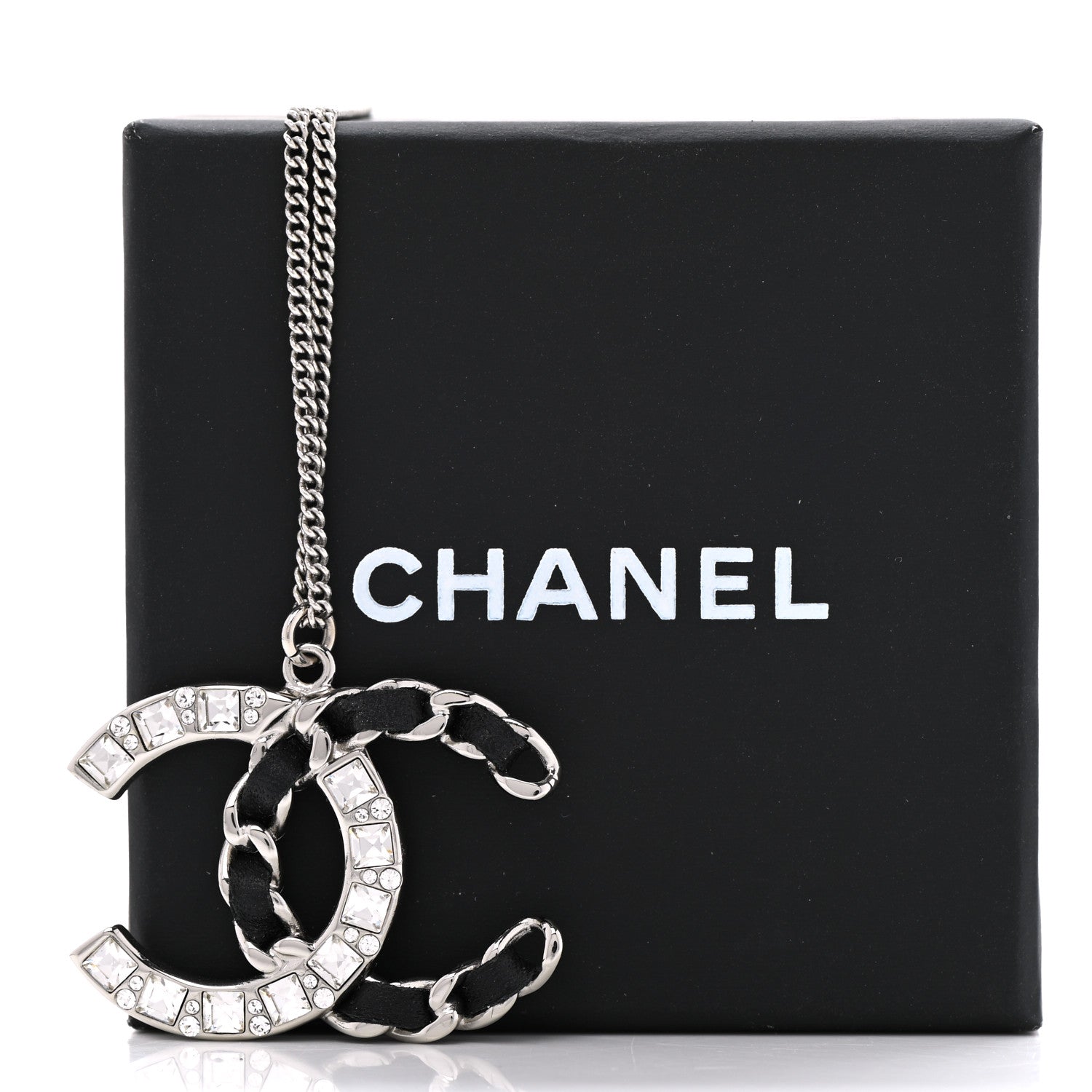 Chanel Lambskin Baguette Crystal CC Necklace Black Silver 7 of 7