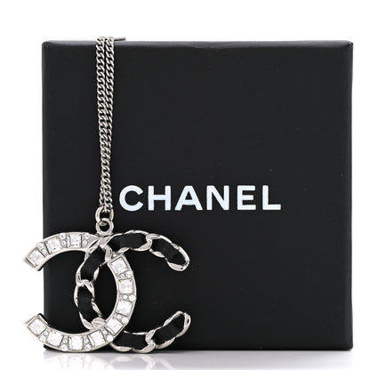 Chanel Lambskin Baguette Crystal CC Necklace Black Silver 7 of 7