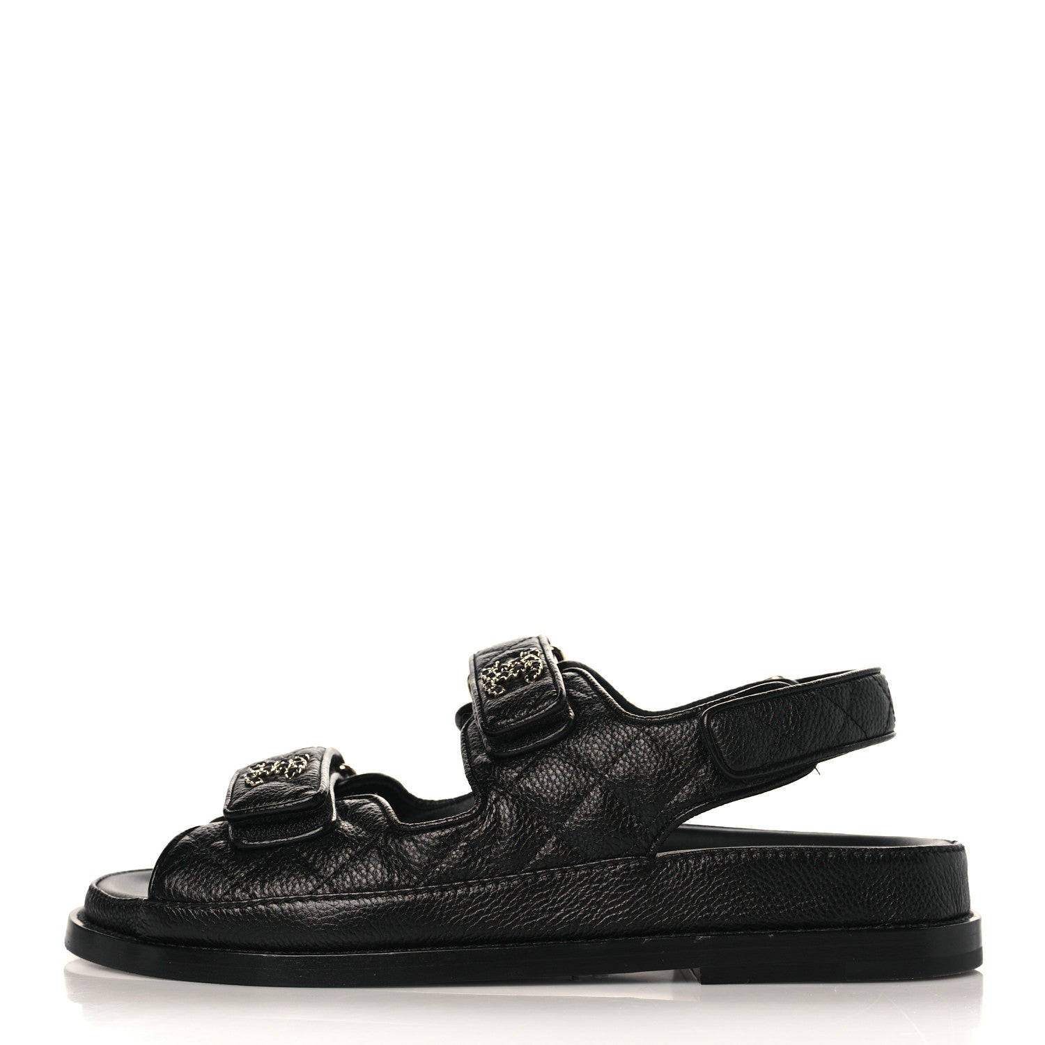 Chanel Grained Calfskin Velcro Dad Sandals 37 Black 1 of 9