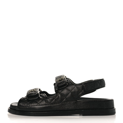 Chanel Grained Calfskin Velcro Dad Sandals 37 Black 1 of 9
