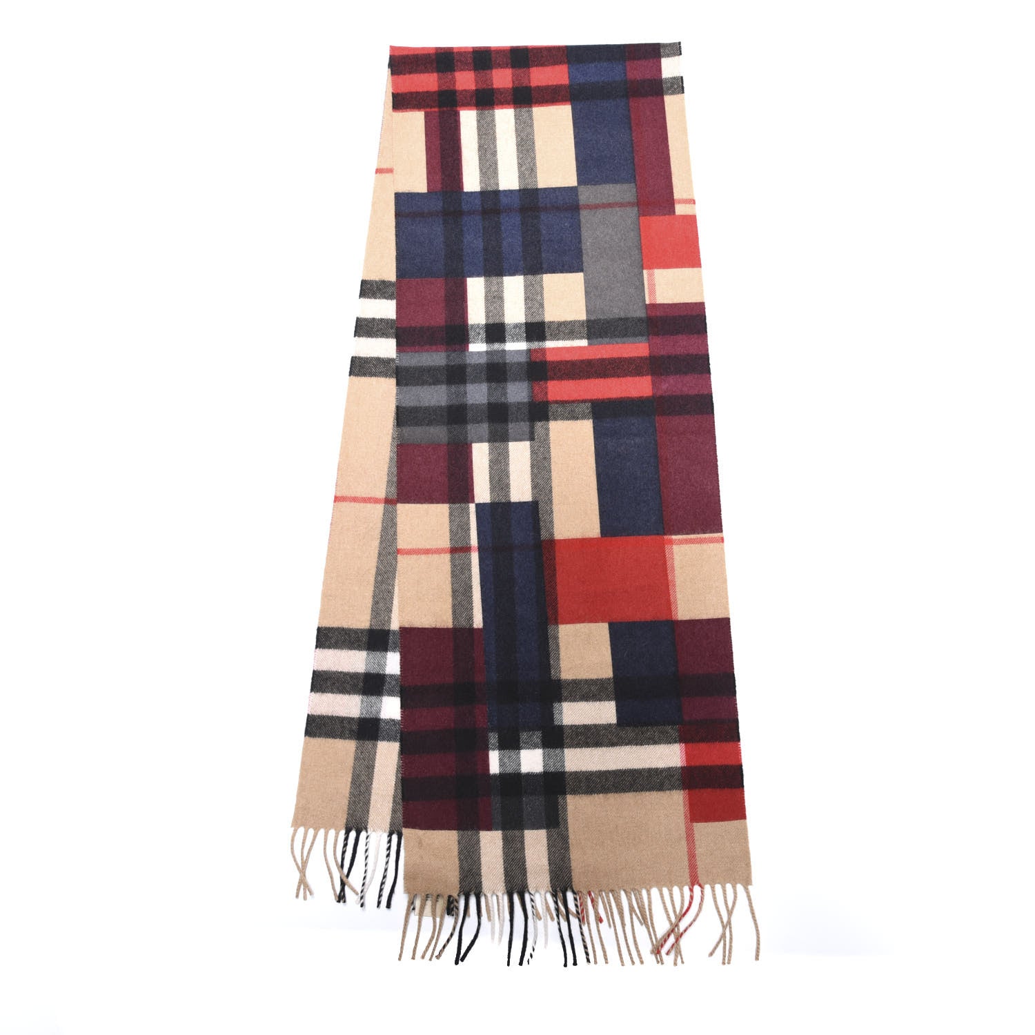 Burberry Cashmere Giant Check Multi Color Block Fringe Scarf Parade Red 2 of 4