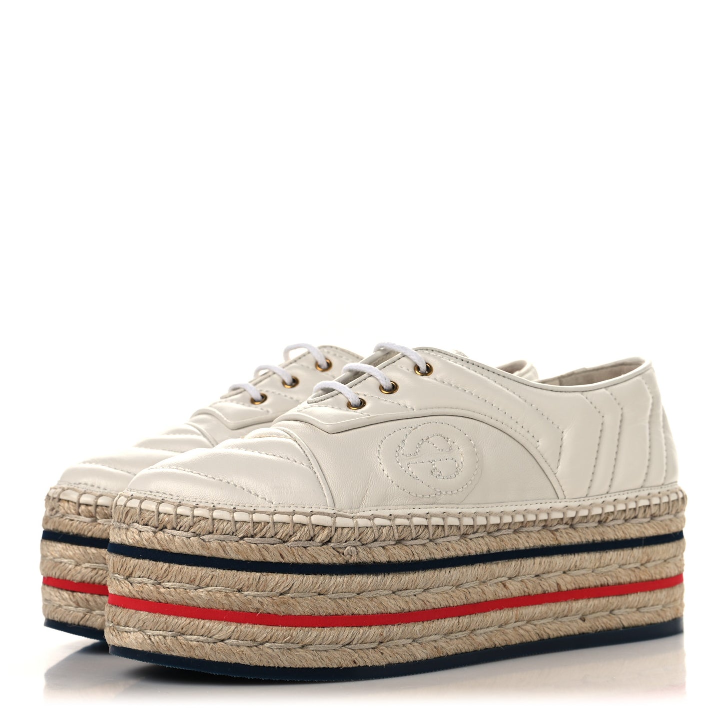 Nappa Matelasse GG Pilar Flatform Lace-Up Espadrilles 36.5 Great White