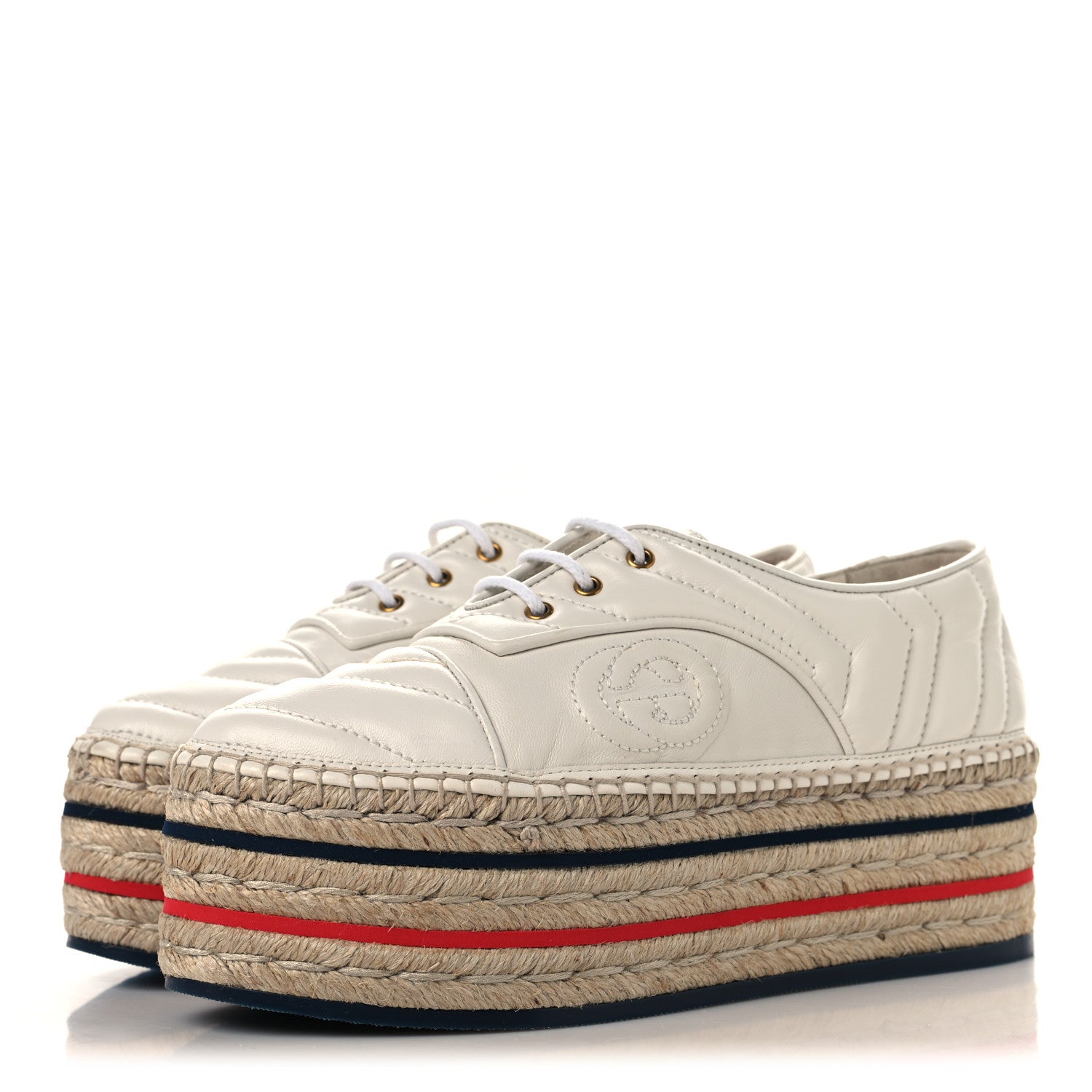 Gucci Nappa Matelasse GG Pilar Flatform Lace-Up Espadrilles 36.5 Great White 4 of 9