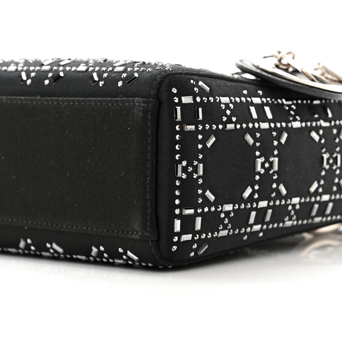 Satin Crystal Cannage Mini Lady Dior Black