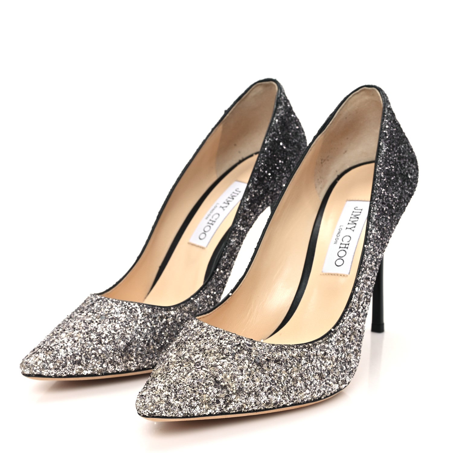 Jimmy Choo Coarse Glitter Degrade Pointy Toe Romy 100 Pumps 40 Light Mocha Black 4 of 9