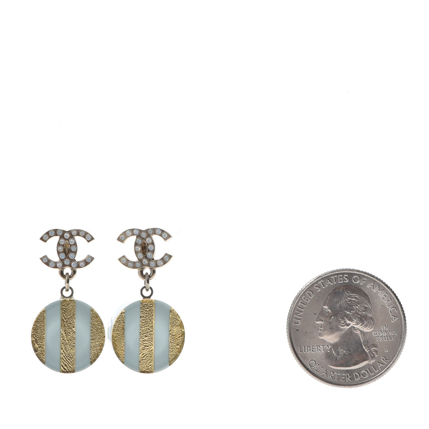 Resin Crystal Striped CC Drop Earrings Light Blue Gold