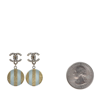 Chanel Resin Crystal Striped CC Drop Earrings Light Blue Gold 2 of 6