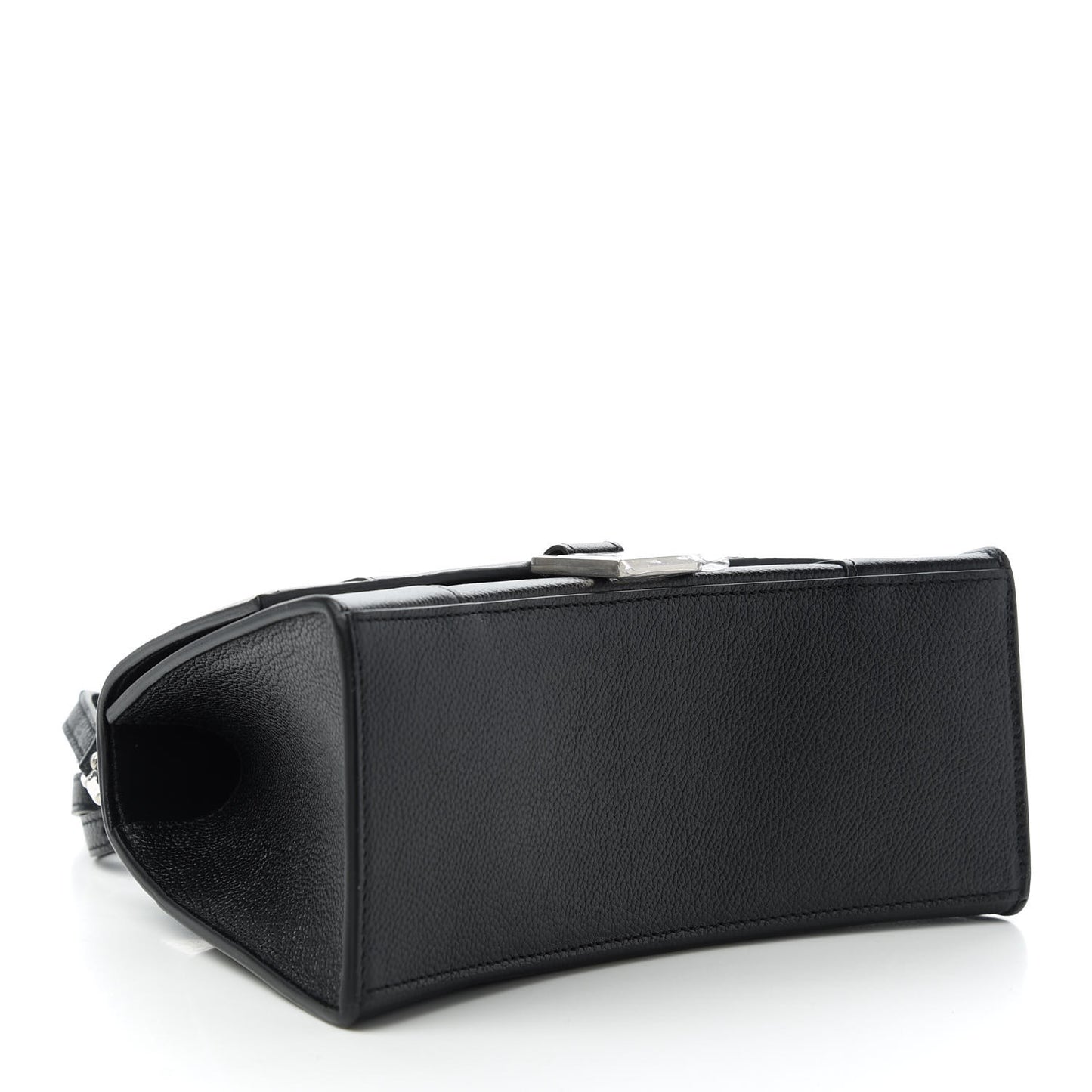 Grained Calfskin Small Hourglass Top Handle Bag Black