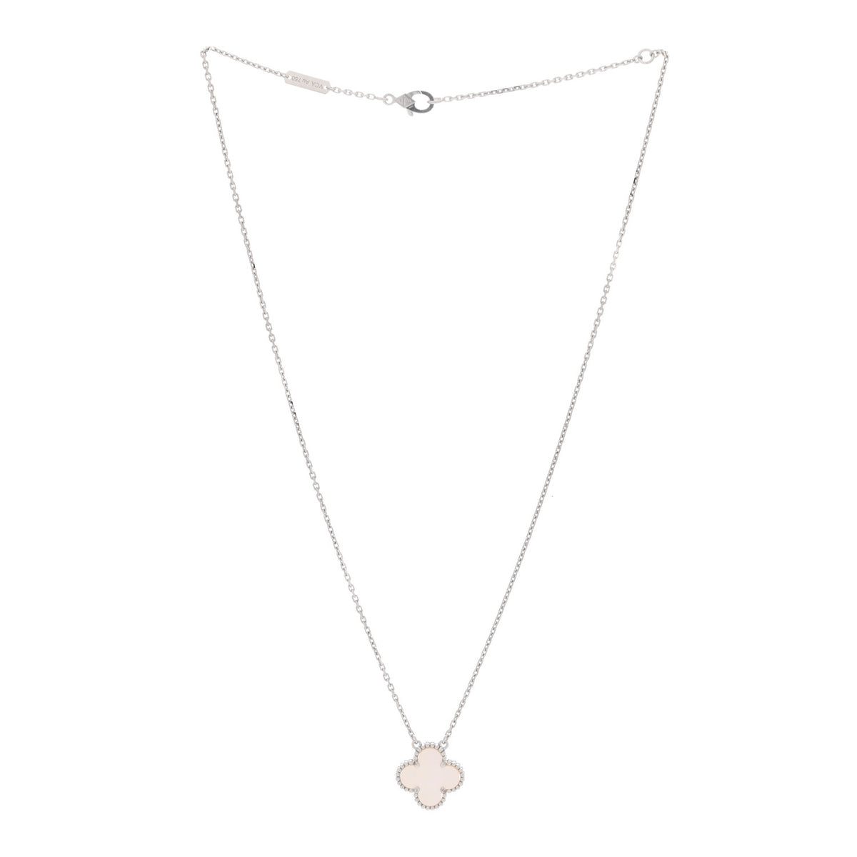 Van Cleef & Arpels 18K White Gold Mother Of Pearl Vintage Alhambra Pendant Necklace 3 of 6