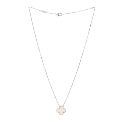 Van Cleef & Arpels 18K White Gold Mother Of Pearl Vintage Alhambra Pendant Necklace 3 of 6