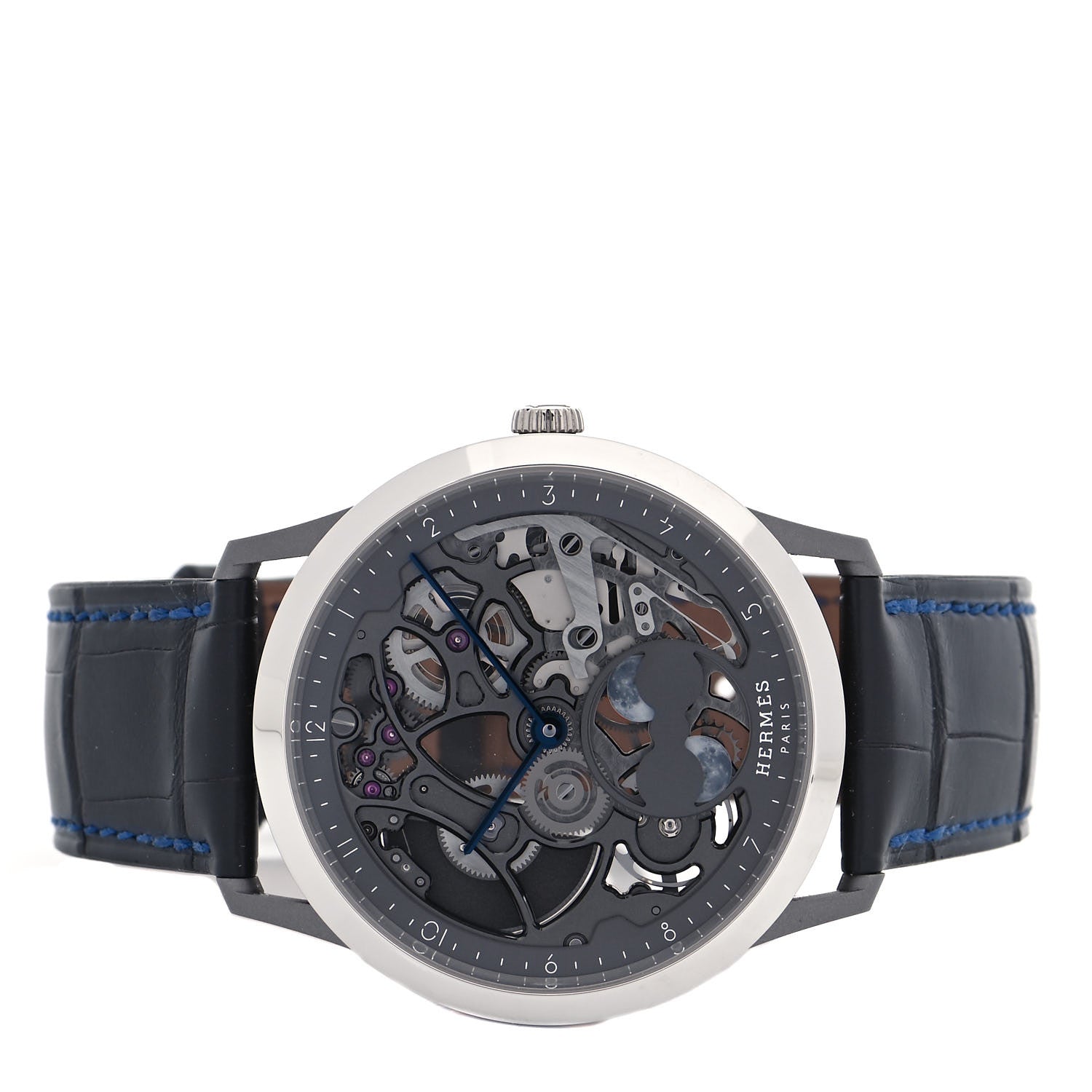 Hermes Platinum Titanium Alligator 39.5mm Slim d'Hermes Squelette Lune Automatic Watch Graphite 2 of 5
