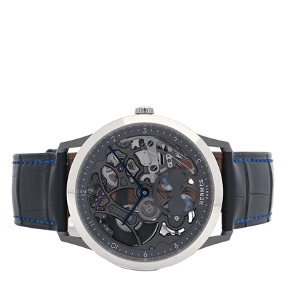 Hermes Platinum Titanium Alligator 39.5mm Slim d'Hermes Squelette Lune Automatic Watch Graphite 2 of 5
