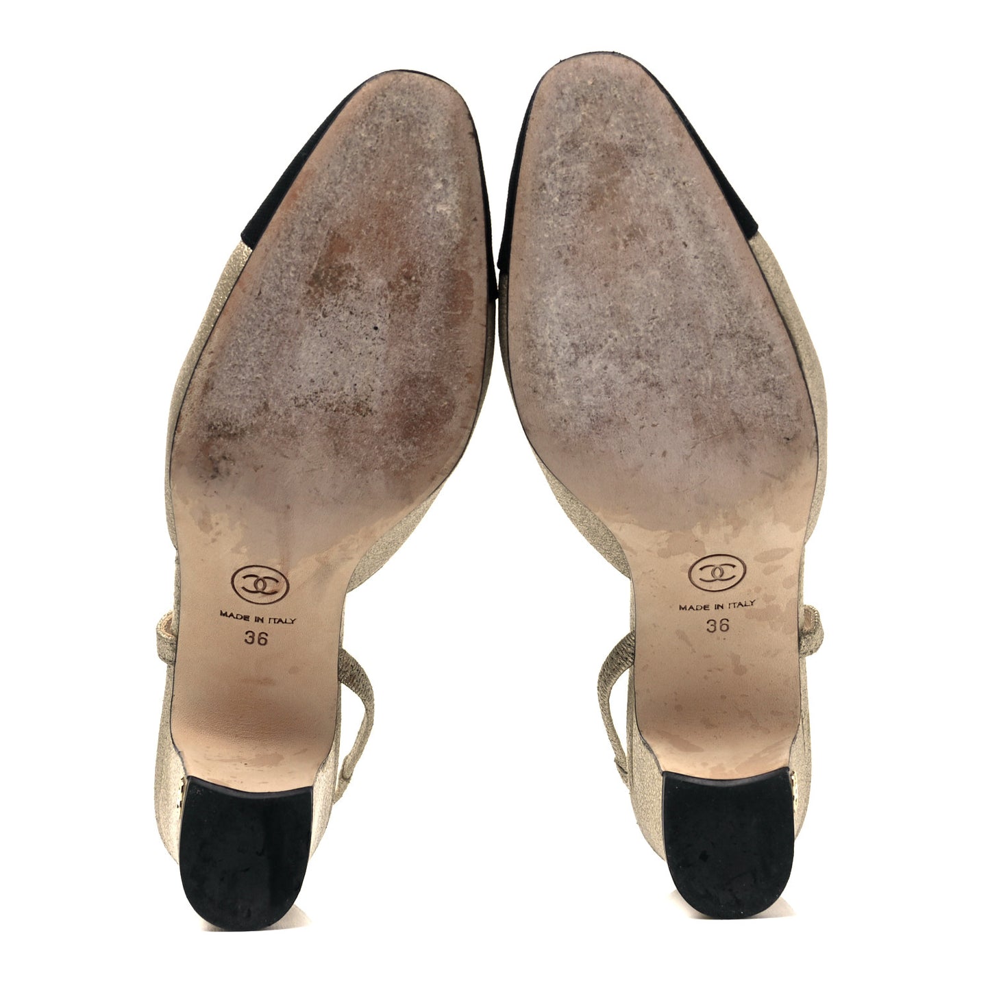 Metallic Lambskin Grosgrain Cap Toe CC Slingback Pumps 36 Gold Black