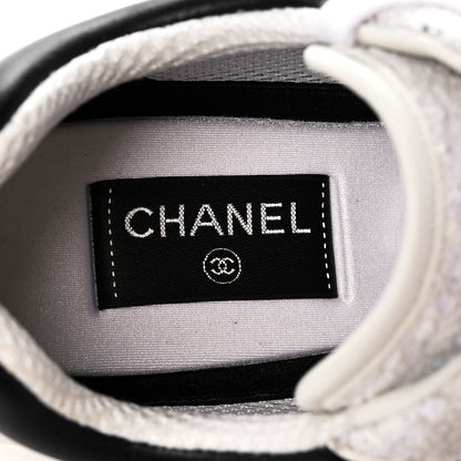 Chanel Tweed Suede Calfskin CC Sneakers 41 Black White 6 of 7