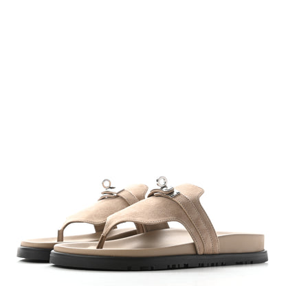 Hermes Suede Goatskin Womens Empire Sandals 36 Beige Sable 3 of 7