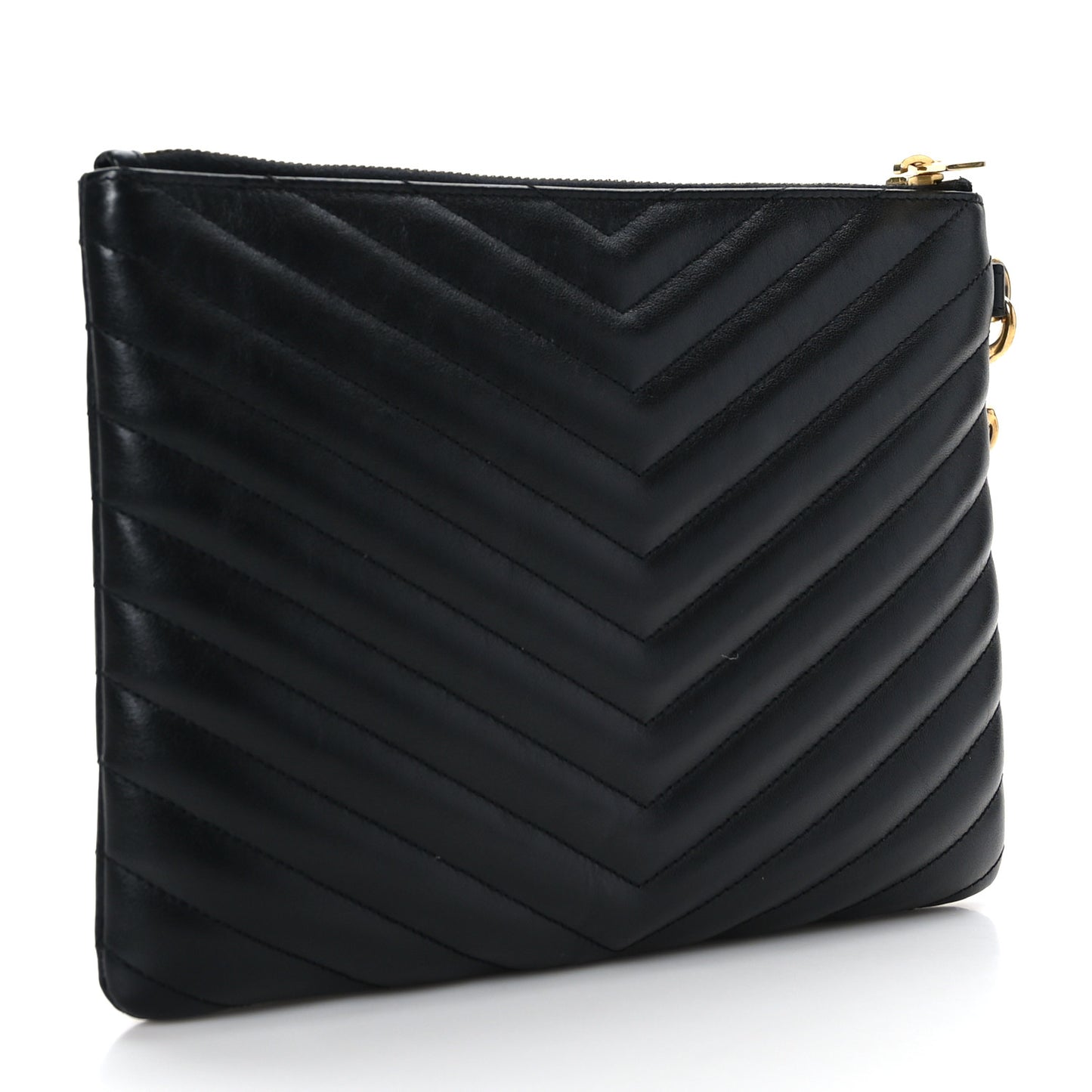 Calfskin Matelasse Chevron Monogram A5 Wristlet Black
